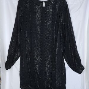 Vintage Warren Z textured shimmer long classy black career blouse top sz Lg
